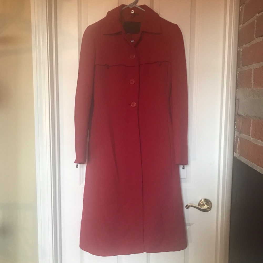 Vintage red wool fitted Prada coat. Size 40. Mint.
